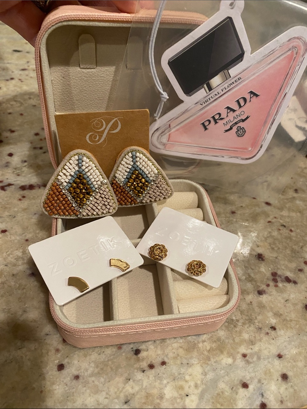 Portable Jewelry case Bundle- 3 prs earrings and freshie fragrance triangle